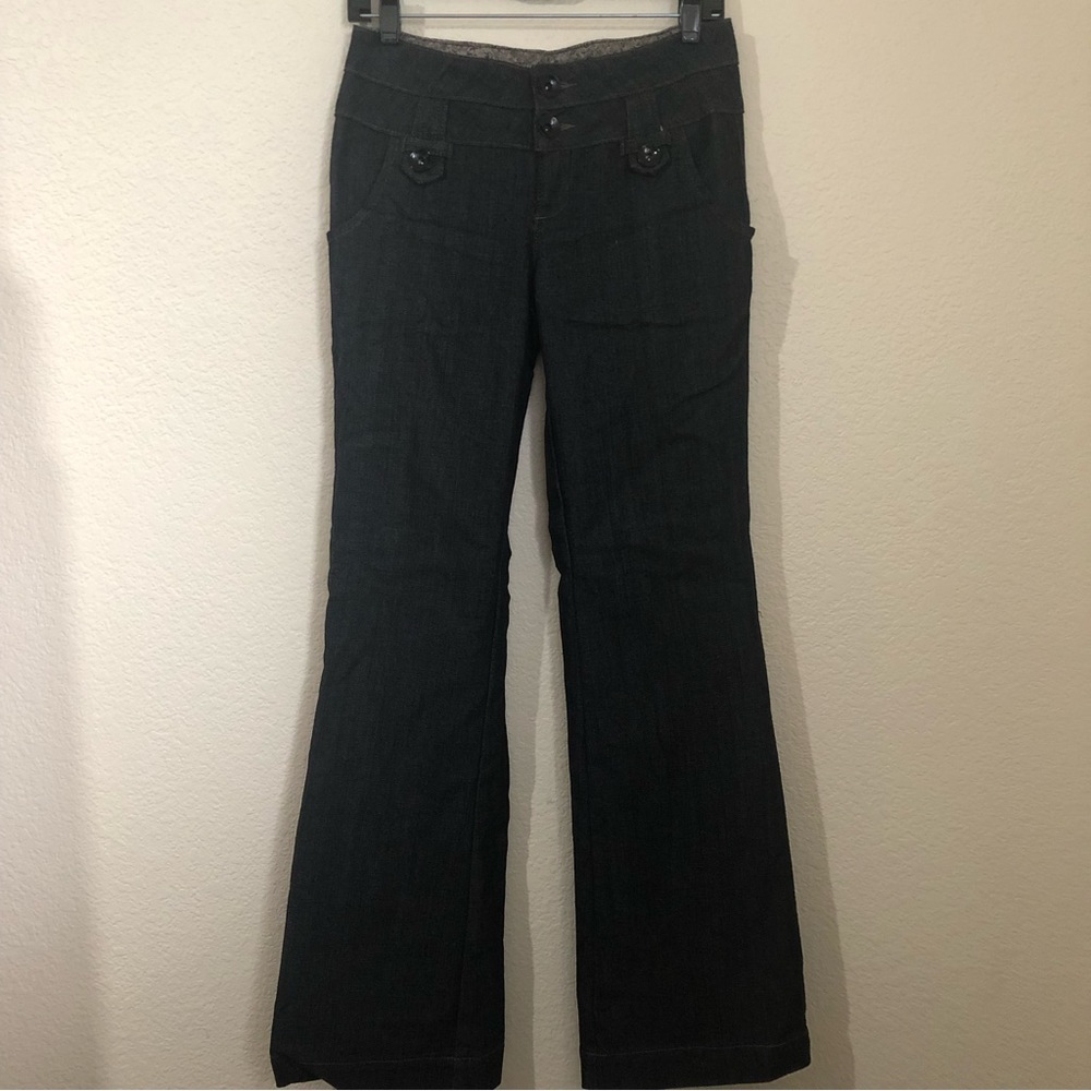 BOOM BOOM Jeans Womens Juniors 7 Low Rise Jeans Dark Wash Buttons NWOT - Picture 2 of 14